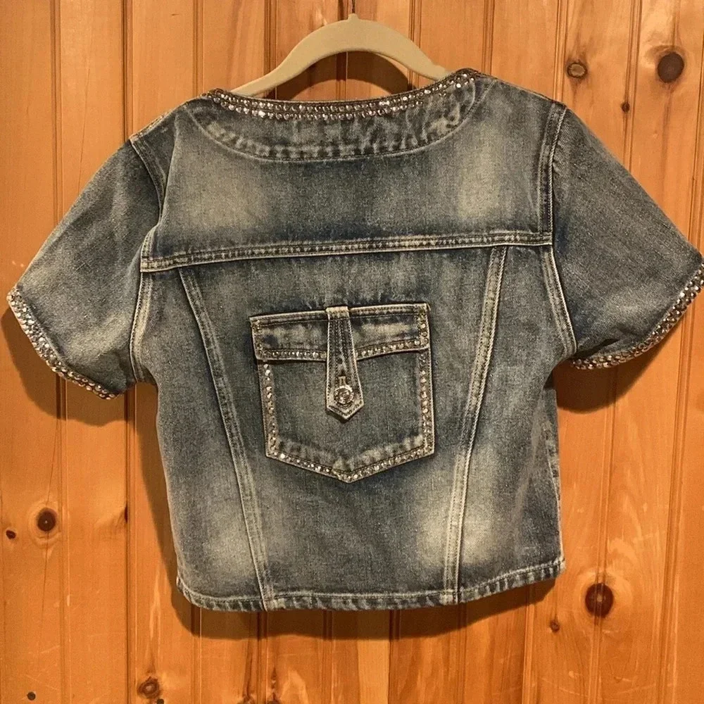 New FREE PEOPLE x COLIN LOCASCIO Stassi denim rhinestone top